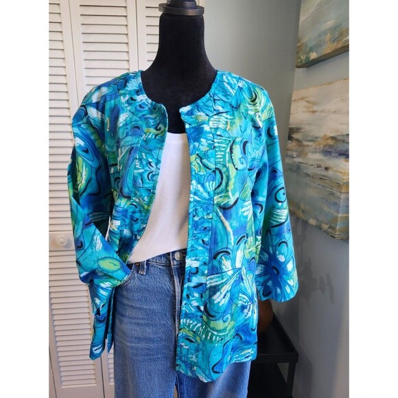 Blue Floral Blazer Women's size Medium Floral Open Jacket Sequins NWOT Choices - Picture 1 of 10